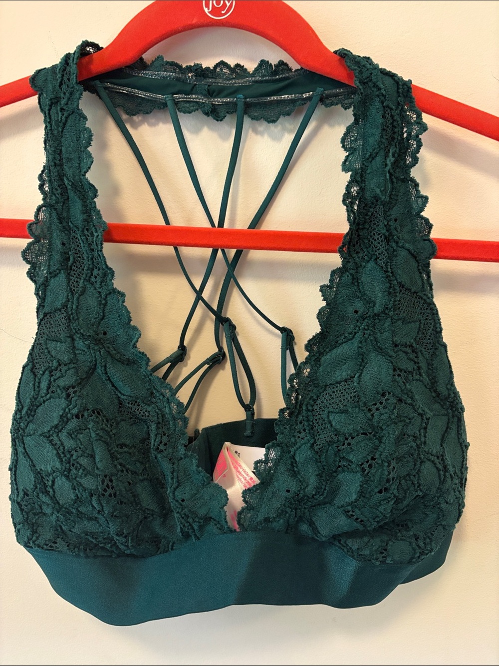 PINK Victoria's Secret Deep Green Lace Bralette with Strappy Back